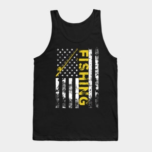 American Flag Fishing Rod Usa Patriotic Tank Top